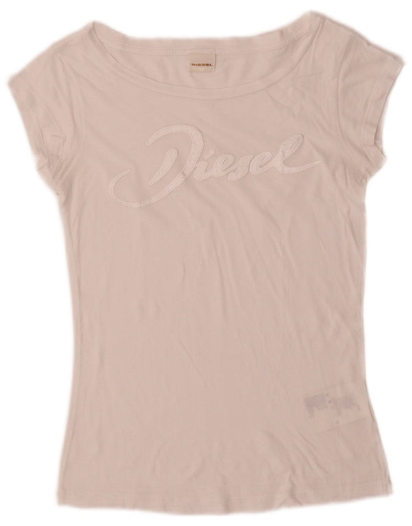 Diesel Womens Graphic T-Shirt Top UK 6 XS White Cotton