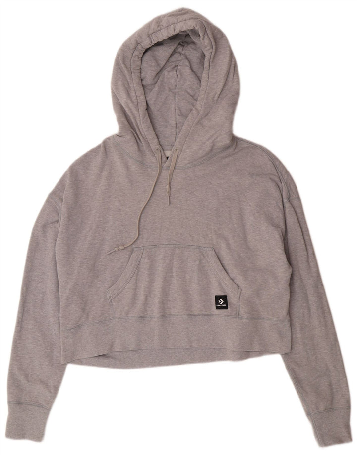 Converse Womens Crop Oversized Hoodie Jumper UK 14 Medium Grey Cotton