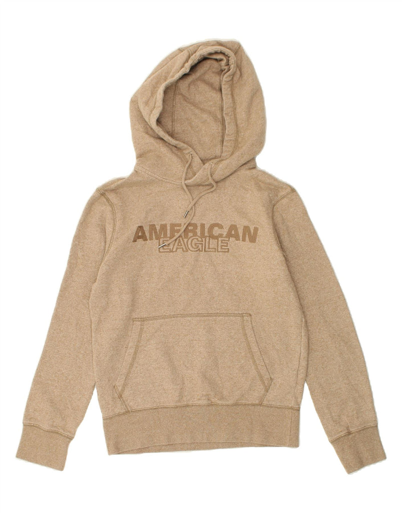 AMERICAN EAGLE Womens Oversized Graphic Hoodie Jumper UK 6 XS Brown Cotton | Vintage American Eagle | Thrift | Second-Hand American Eagle | Used Clothing | Messina Hembry 