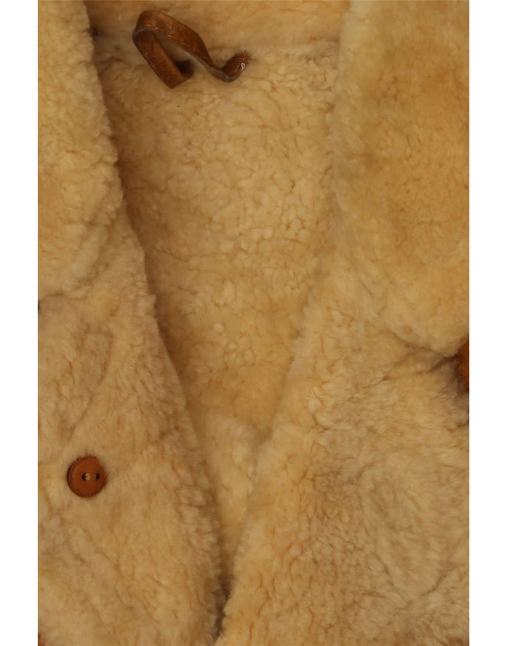 VINTAGE Mens Shearling Jacket UK 40 Large Brown Leather