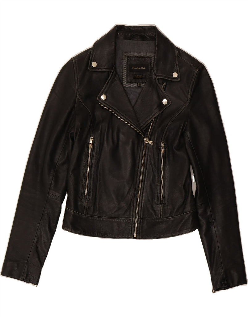 MASSIMO DUTTI Womens Leather Biker Jacket UK 6 XS Black Leather Vintage Massimo Dutti and Second-Hand Massimo Dutti from Messina Hembry 