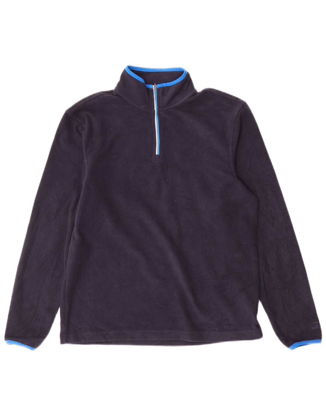 STARTER Mens Zip Neck Fleece Jumper UK 34/36 Small Navy Blue Polyester