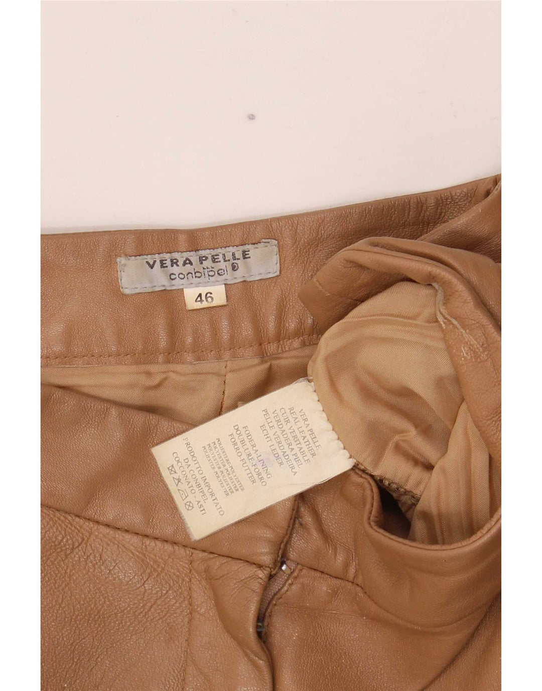 Conbipel Womens Bootcut Leather Trousers IT 46 Large W34 L32 Beige