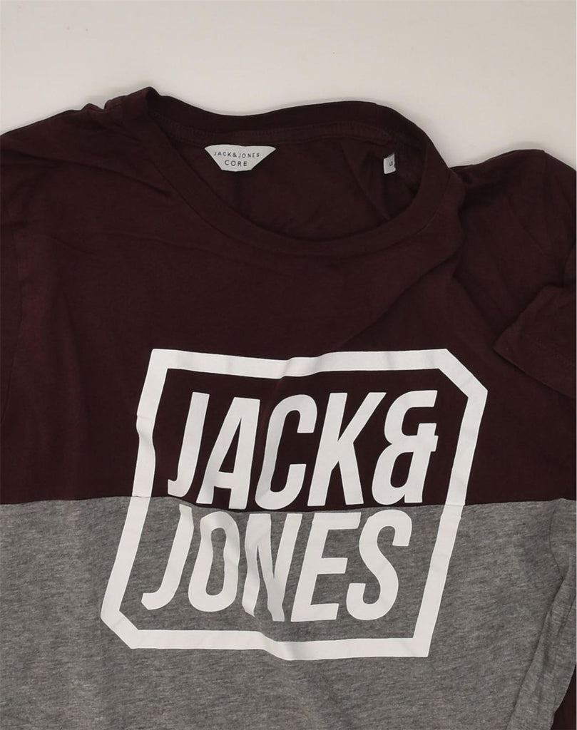 JACK & JONES Mens Graphic T-Shirt Top Small Burgundy Colourblock Cotton | Vintage Jack & Jones | Thrift | Second-Hand Jack & Jones | Used Clothing | Messina Hembry 