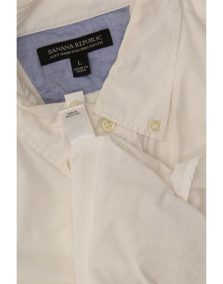 BANANA REPUBLIC Mens Tailored Slim Fit Shirt Large White Cotton