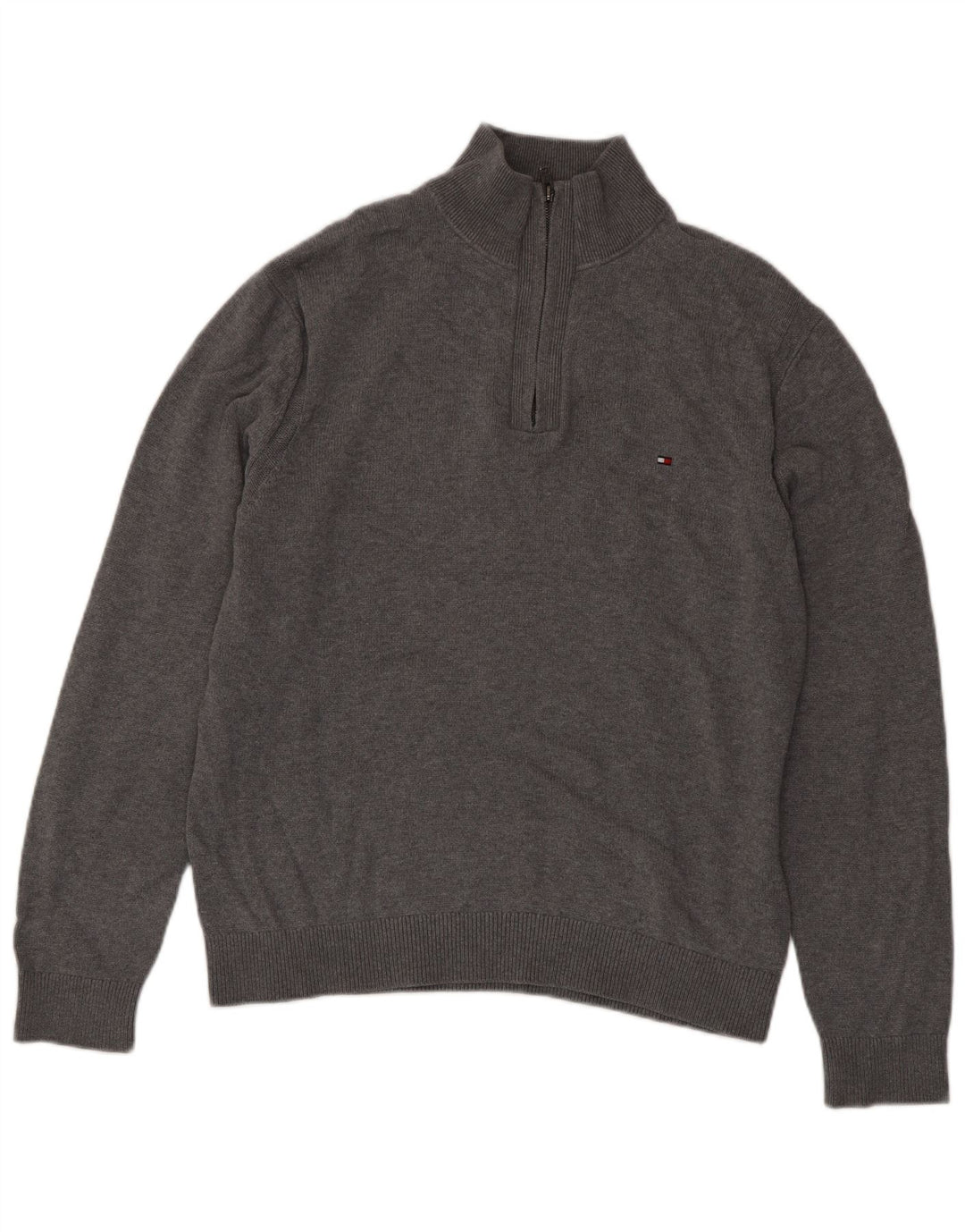 Tommy Hilfiger Mens Zip Neck Jumper Sweater XL Grey Cotton