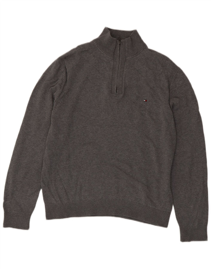 Tommy Hilfiger Mens Zip Neck Jumper Sweater XL Grey Cotton