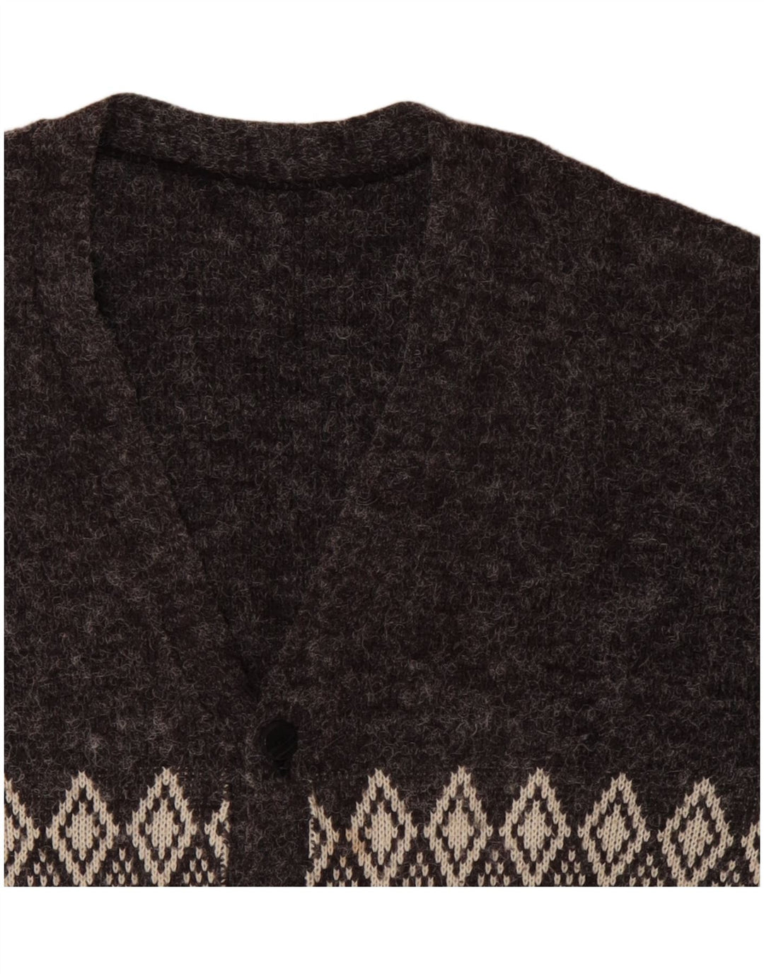 VINTAGE Mens Cardigan Sweater XL Grey Argyle/Diamond