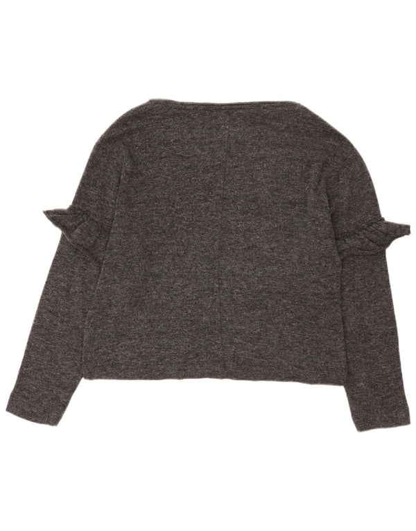 Zara Womens Crop Oversized Top Long Sleeve UK 10 Small Grey Polyester