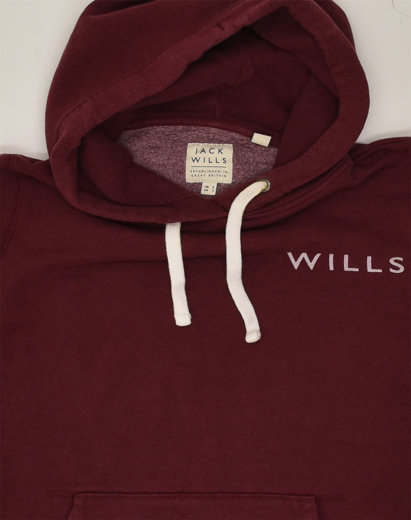 JACK WILLS Womens Graphic Hoodie Jumper UK 6 XS Maroon Cotton | Vintage Jack Wills | Thrift | Second-Hand Jack Wills | Used Clothing | Messina Hembry 