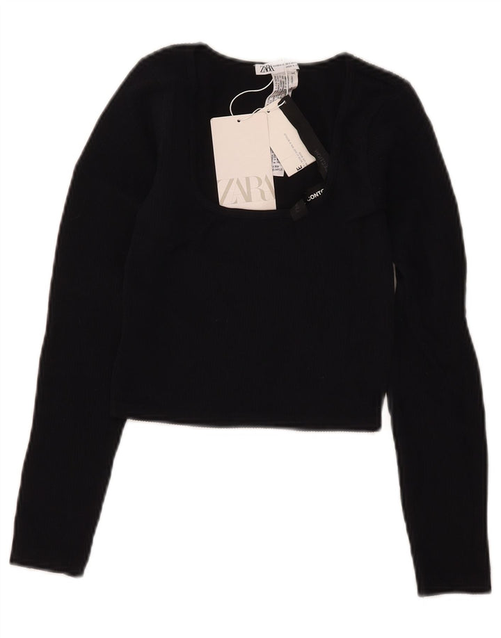 Zara Womens Crop Top Long Sleeve UK 4 XS Black Polyamide
