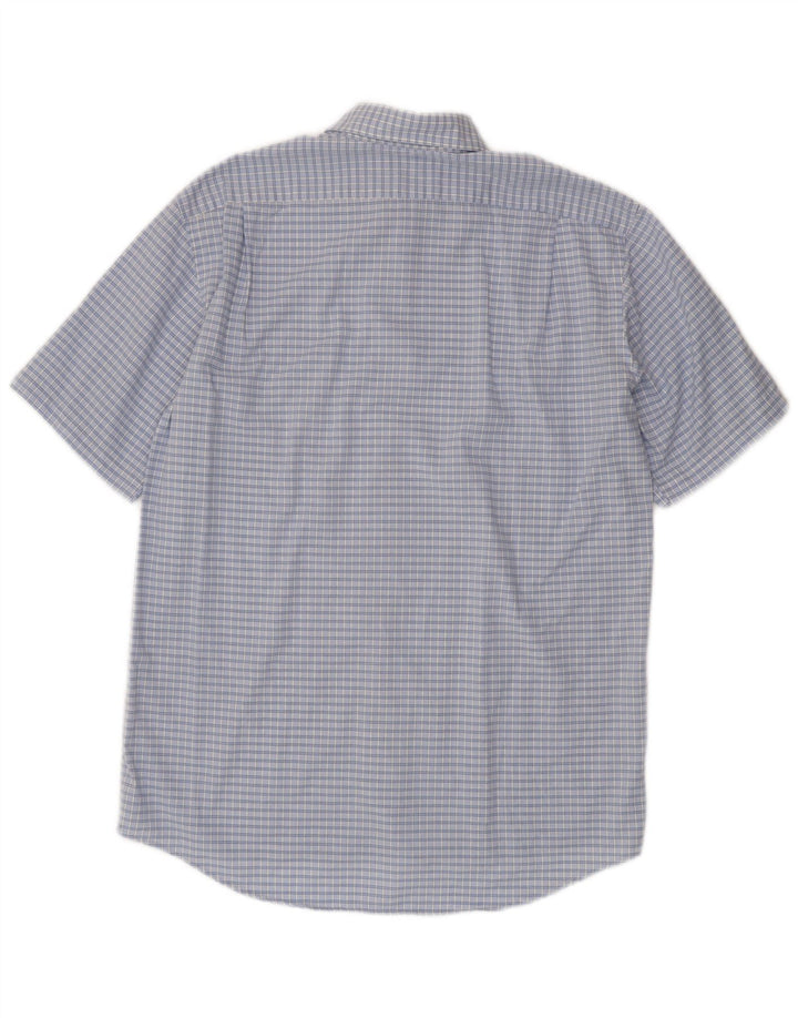 Lacoste Mens Short Sleeve Shirt Size 40 Medium Blue Check Cotton