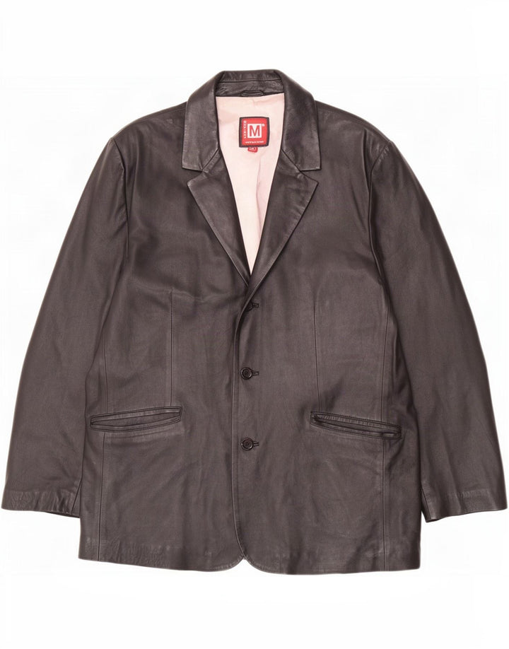 MONTANA Mens 2 Button Leather Blazer Jacket UK 42 XL Black