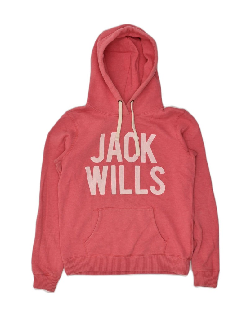 JACK WILLS Womens Graphic Hoodie Jumper UK 12 Medium Pink Cotton | Vintage Jack Wills | Thrift | Second-Hand Jack Wills | Used Clothing | Messina Hembry 