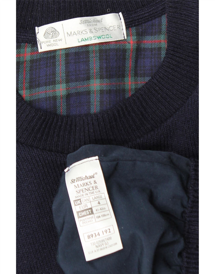 Marks & Spencer Mens Crew Neck Jumper Sweater Large Navy Blue New Wool