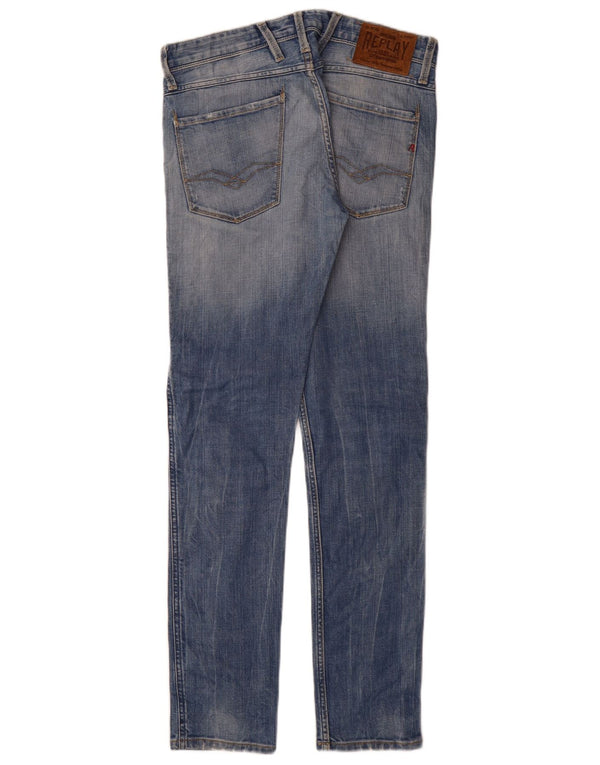 Replay Mens Anbass Distressed Slim Jeans W31 L34 Blue Cotton