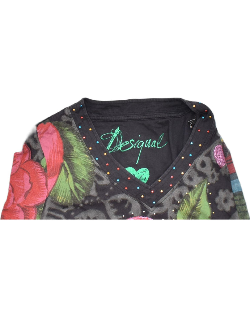 DESIGUAL Womens Graphic Top Long Sleeve UK 10 Small Multicoloured Floral | Vintage | Thrift | Second-Hand | Used Clothing | Messina Hembry 