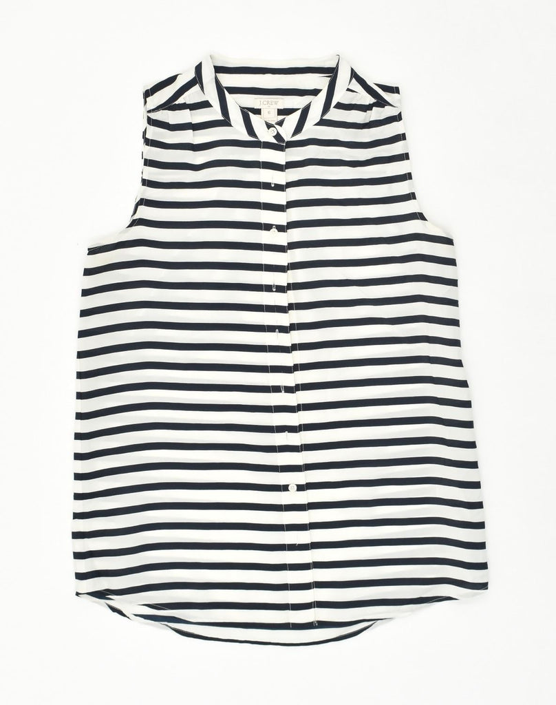 J. CREW Womens Sleeveless Shirt US 6 Medium White Striped Polyester | Vintage J. Crew | Thrift | Second-Hand J. Crew | Used Clothing | Messina Hembry 