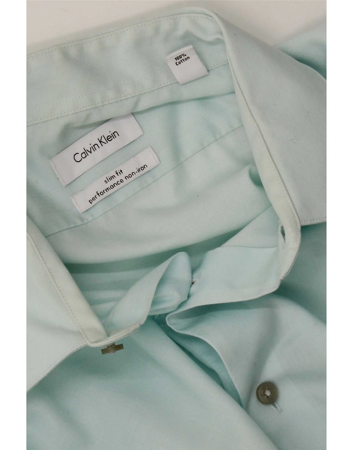 Calvin Klein Mens Slim Fit Shirt Size 16 Large Blue Cotton