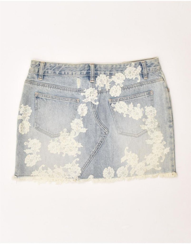 KAREN MILLEN Womens Mini Denim Skirt UK 12 Medium W32  Blue Floral Cotton | Vintage Karen Millen | Thrift | Second-Hand Karen Millen | Used Clothing | Messina Hembry 