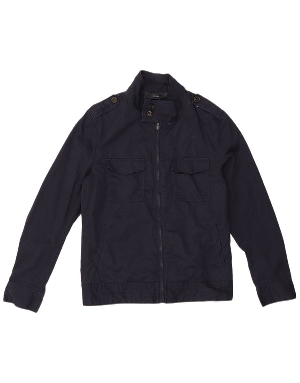 ZARA Mens Military Jacket UK 40 Large Navy Blue Polyester
