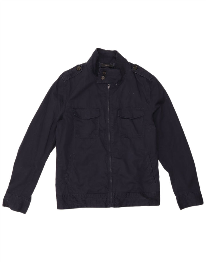ZARA Mens Military Jacket UK 40 Large Navy Blue Polyester