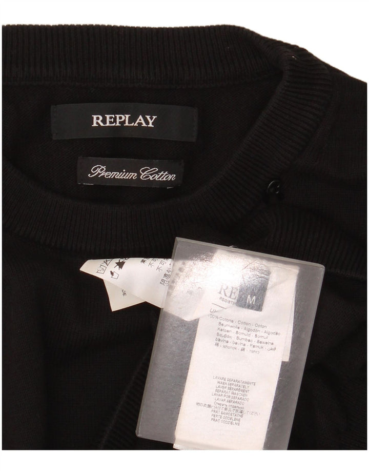 Replay Mens Crew Neck Jumper Sweater Medium Black Cotton