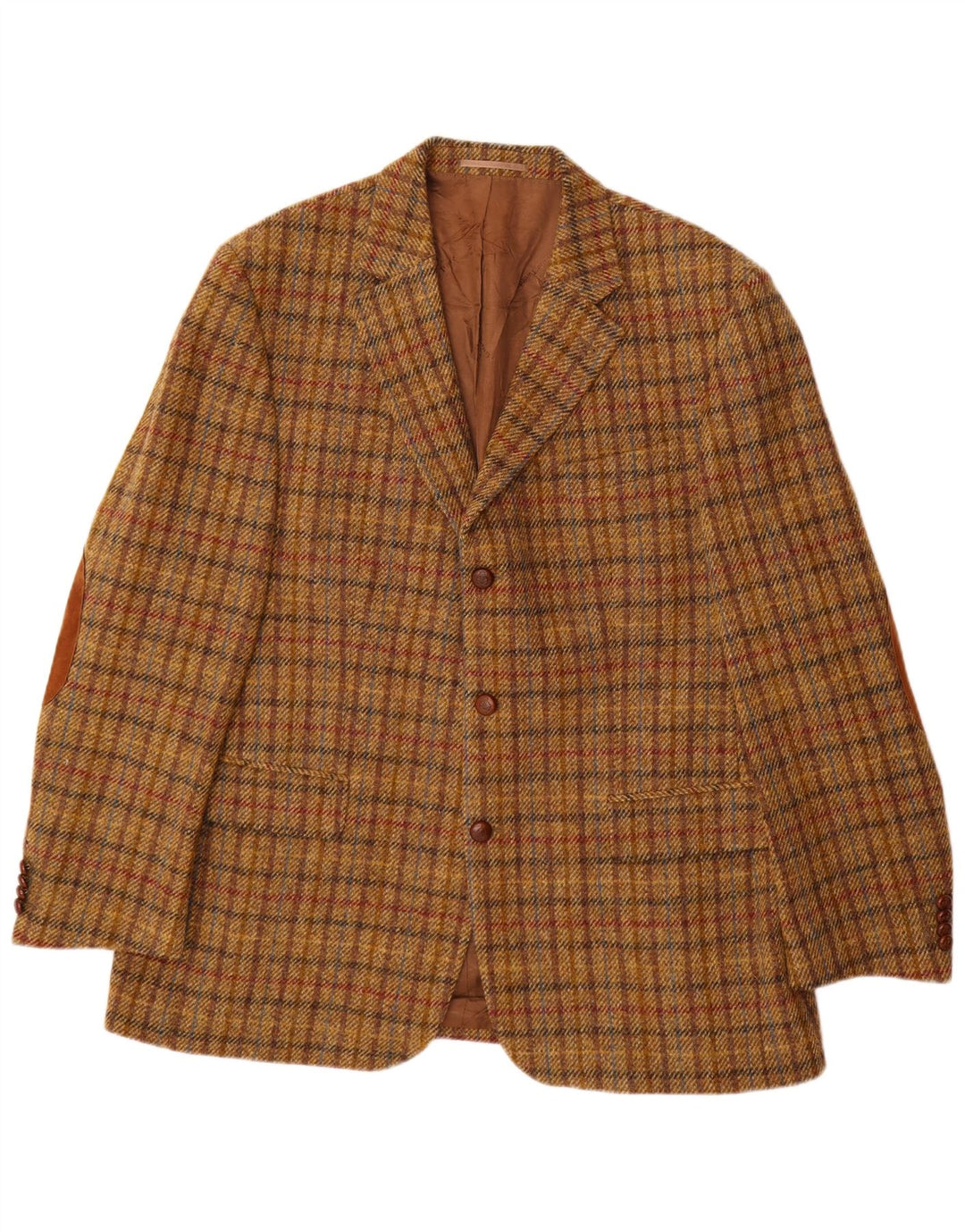 Harris Tweed Mens 3 Button Blazer Jacket UK 40 Large Brown Check