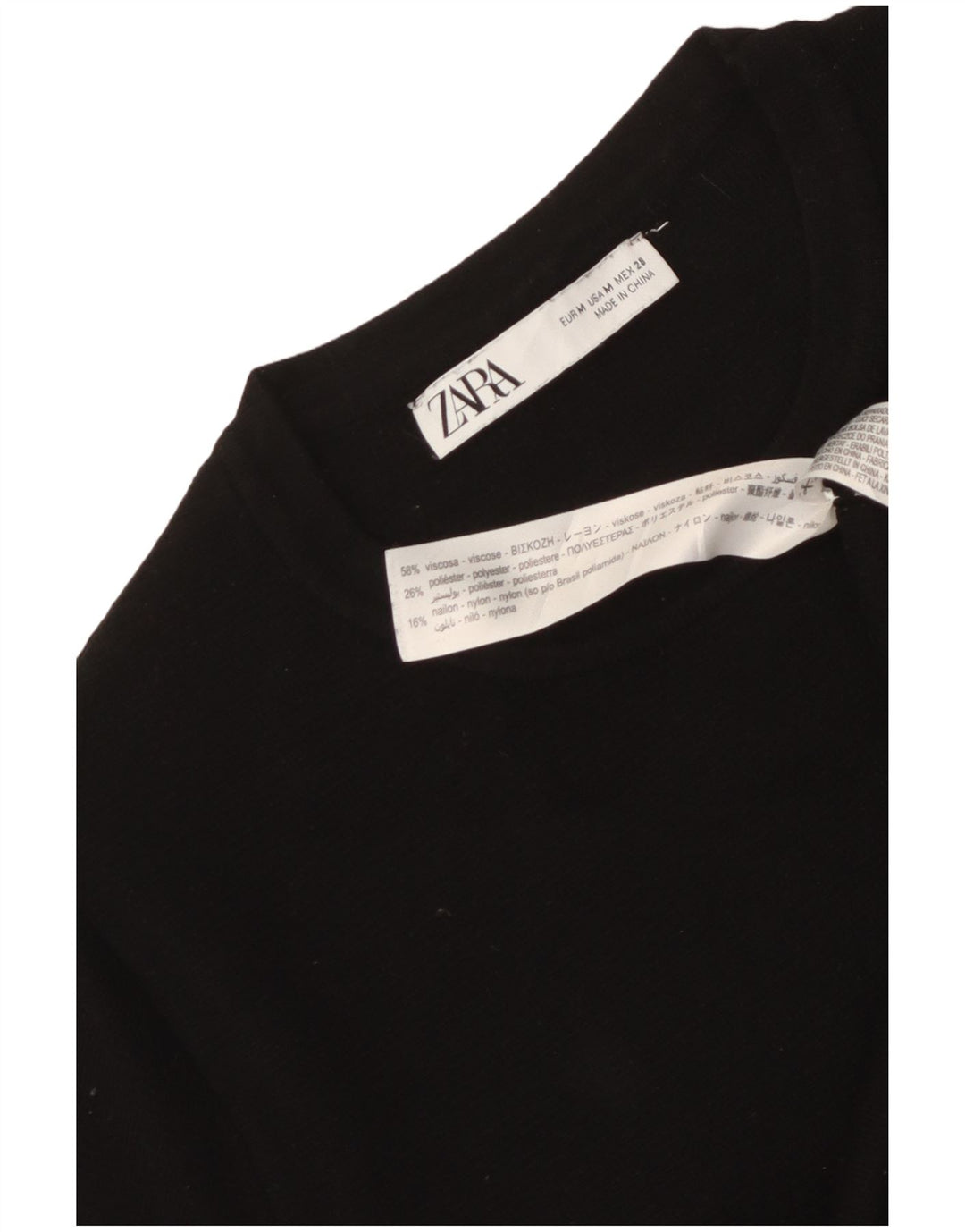 ZARA Womens Crop Short Sleeve Crew Neck Jumper Sweater UK 12 Medium Black