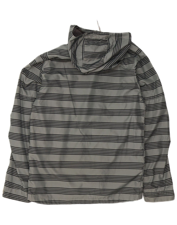 Burton Mens Graphic Hooded Rain Jacket UK 38 Medium Grey Striped Polyester