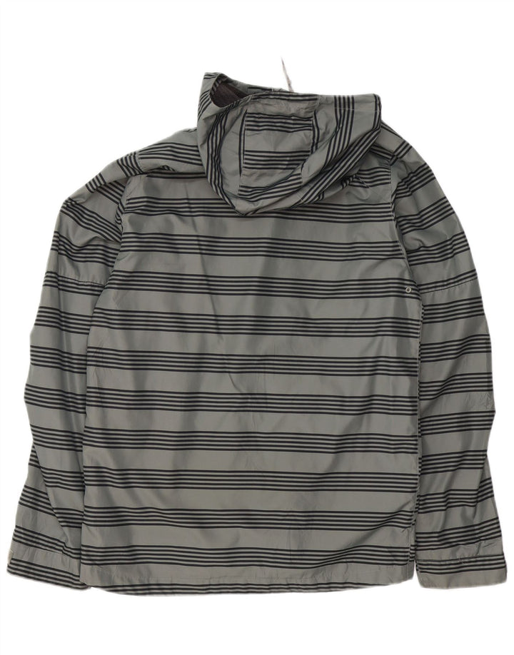 Burton Mens Graphic Hooded Rain Jacket UK 38 Medium Grey Striped Polyester