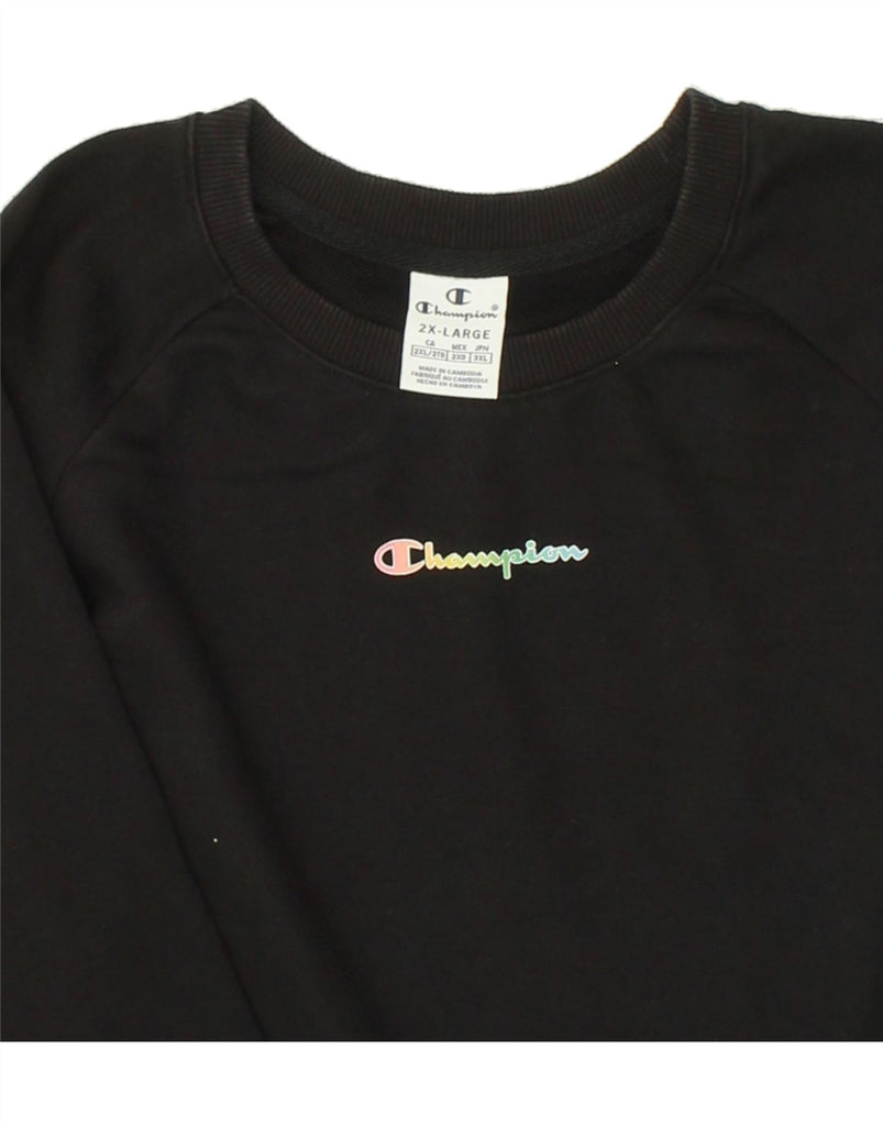 CHAMPION Womens Crop Graphic Sweatshirt Jumper UK 20 2XL Black | Vintage Champion | Thrift | Second-Hand Champion | Used Clothing | Messina Hembry 