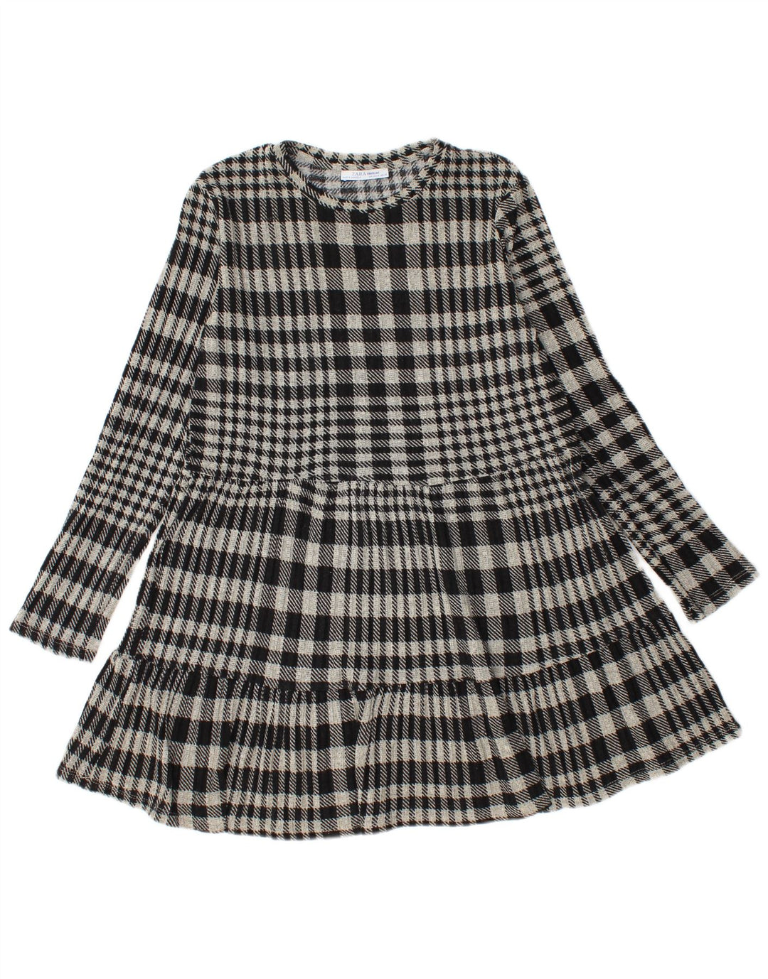 Zara Womens Knit Tiered Dress UK 12 Medium Grey Check