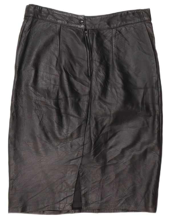 Vintage Womens Leather Skirt IT 46 Large W32  Black Leather