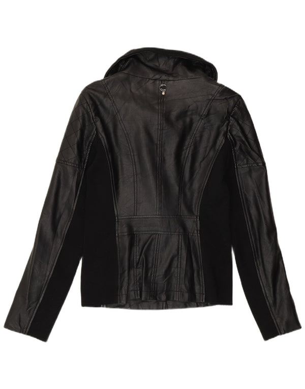 Twin-Set Womens Leather Biker Jacket UK 12 Medium Black