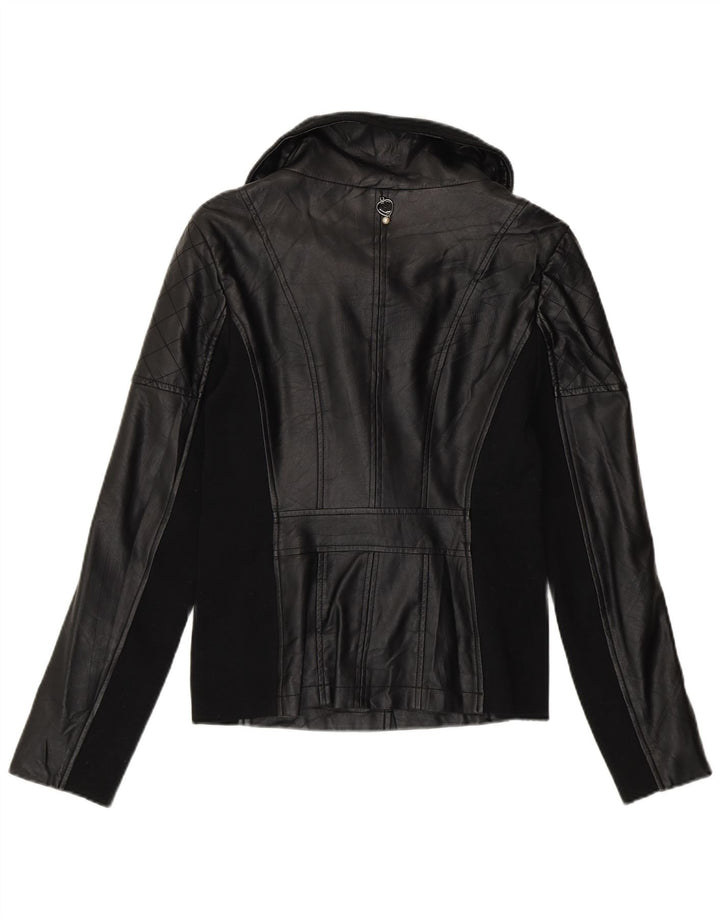 Twin-Set Womens Leather Biker Jacket UK 12 Medium Black