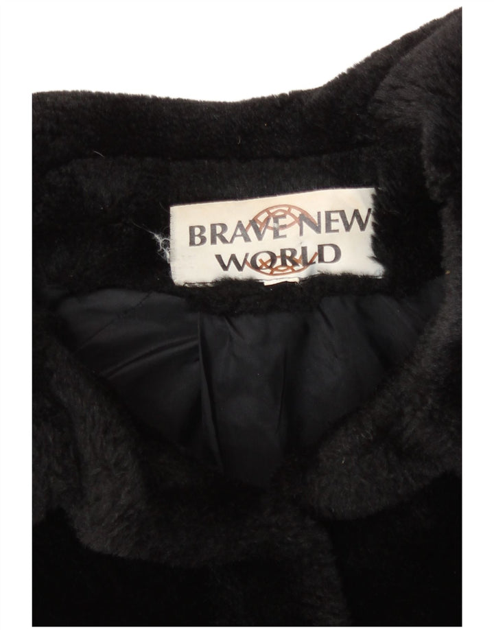 Vintage Girls Faux Fur Overcoat 8-9 Years Black Polyester