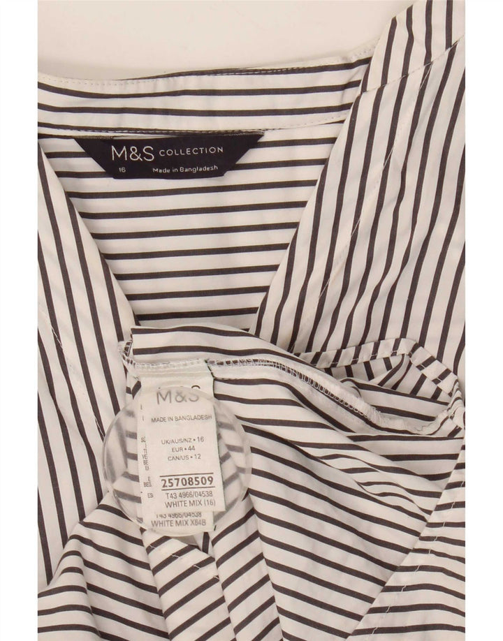 Marks & Spencer Womens Pullover Shirt UK 16 Large White Striped Cotton