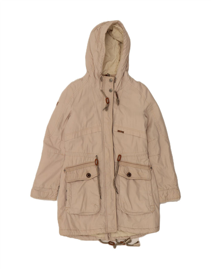 KHUJO Womens Hooded Parka Jacket UK 14 Medium Beige Cotton Vintage KHUJO and Second-Hand KHUJO from Messina Hembry 