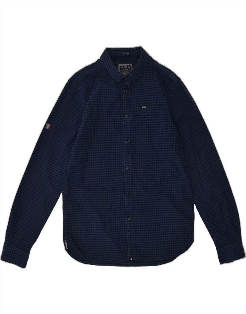 SUPERDRY Mens Shirt Large Navy Blue Gingham Cotton | Vintage Superdry | Thrift | Second-Hand Superdry | Used Clothing | Messina Hembry 