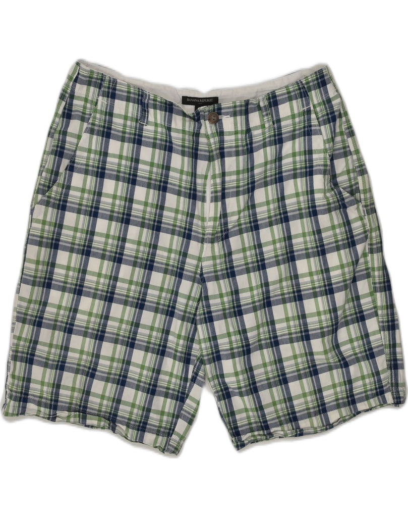 BANANA REPUBLIC Mens Chino Shorts W33 Large Green Check Cotton | Vintage Banana Republic | Thrift | Second-Hand Banana Republic | Used Clothing | Messina Hembry 