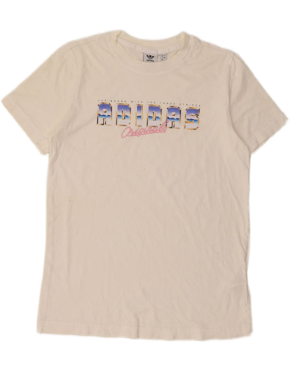 Adidas Womens Graphic T-Shirt Top UK 12 Medium White Cotton