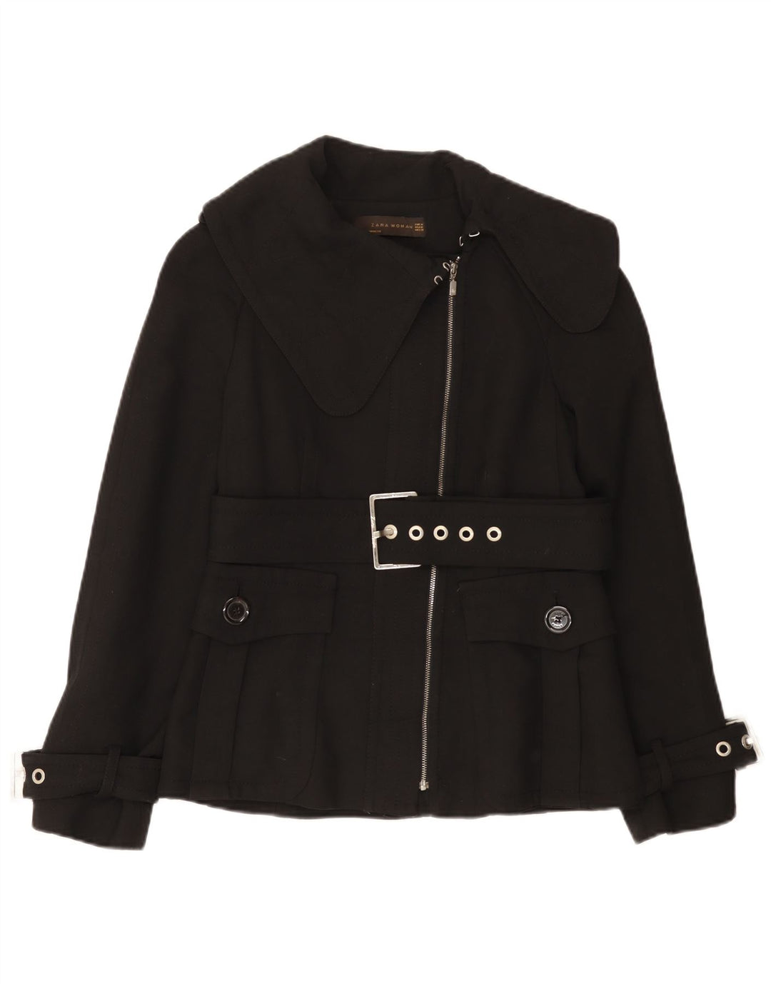 Zara Womens Biker Jacket UK 12 Medium Black Polyester