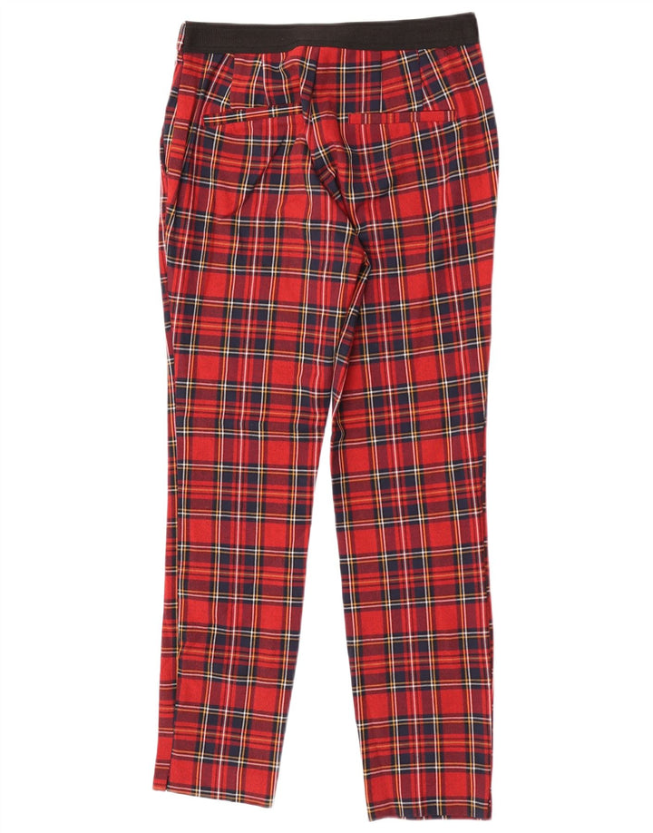 Zara Womens Slim Casual Trousers Small W26 L26 Red Check Polyester