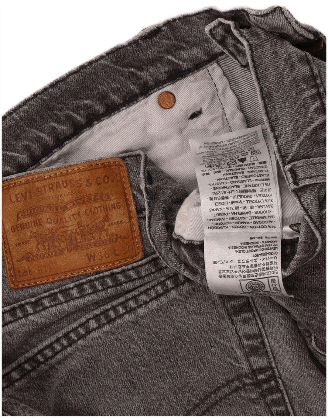 Levi's Mens 511 Slim Jeans W36 L30 Grey Cotton