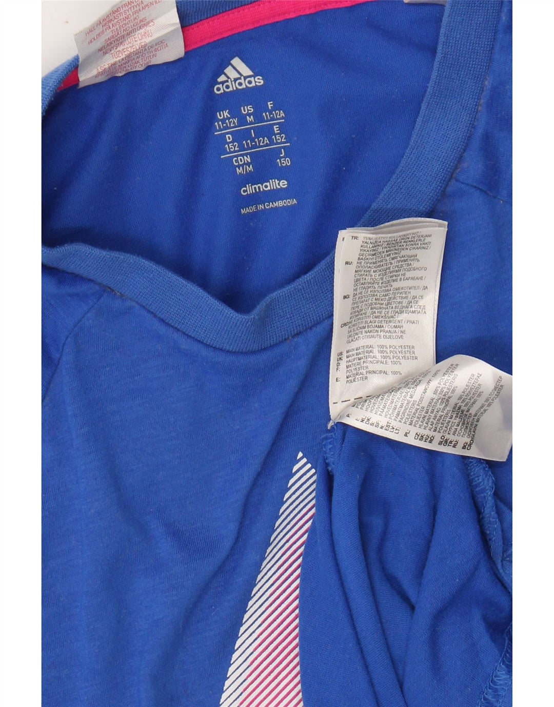 ADIDAS Boys Climalite Graphic T-Shirt Top 11-12 Years Blue Polyester