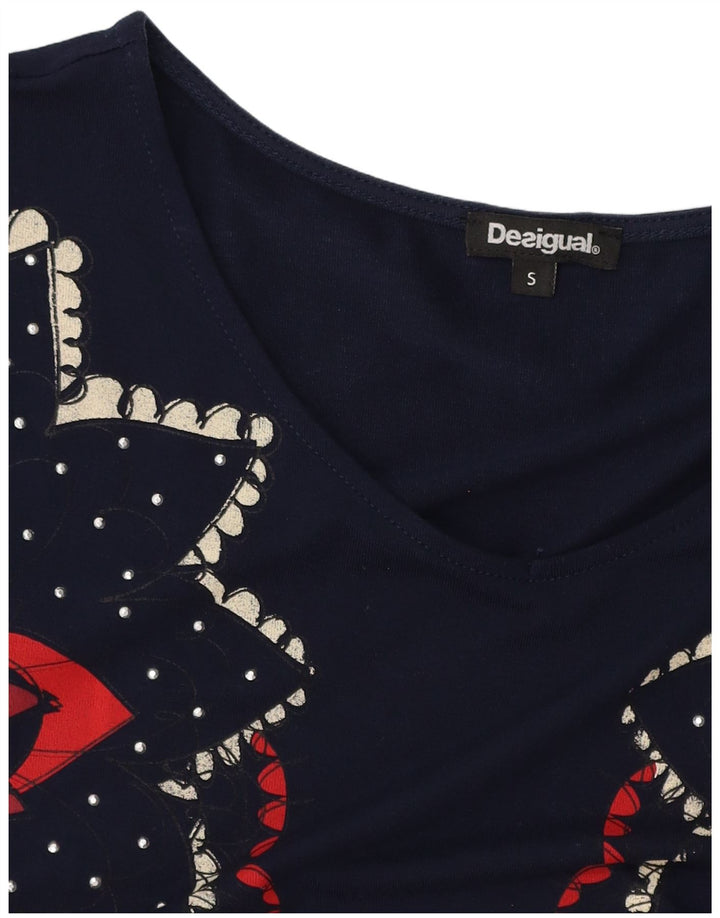 DESIGUAL Womens Graphic A-Line Dress UK 10 Small Navy Blue Floral