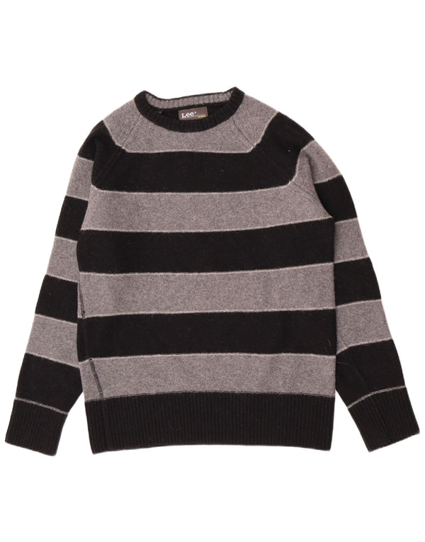 Lee Womens Boat Neck Jumper Sweater UK 16 Large Grey Striped Virgin Wool