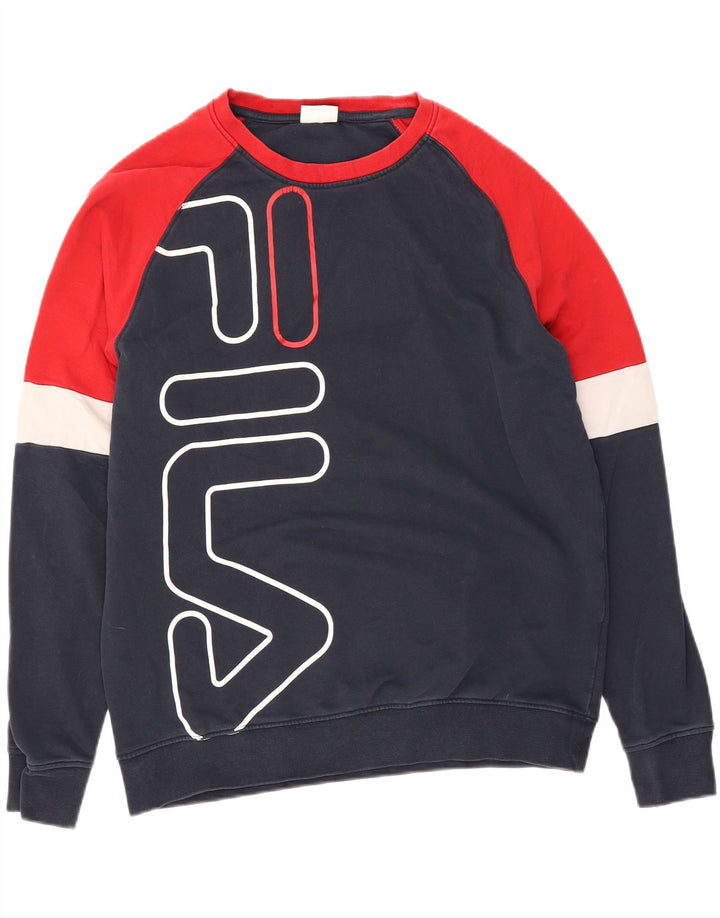 Fila Mens Graphic Sweatshirt Jumper Large Navy Blue Colourblock Cotton