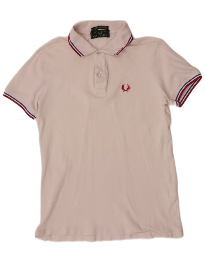 Fred Perry Mens Polo Shirt Small White Striped Cotton